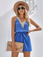 Contrast Belted Sleeveless Romper ~ Ships 5-12 business days