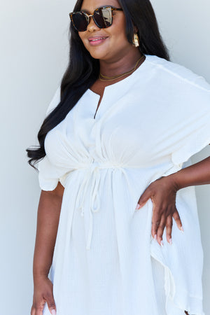 Out Of Time Full Size Ruffle Hem Dress with Drawstring Waistband in White