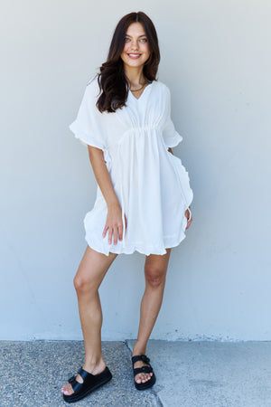 Out Of Time Full Size Ruffle Hem Dress with Drawstring Waistband in White