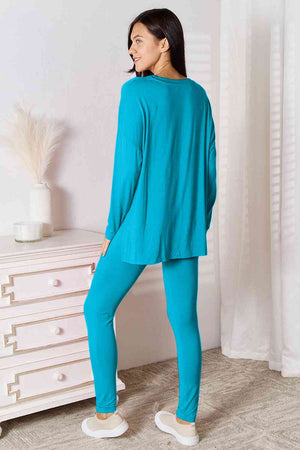 Justin V-Neck Soft Rayon Long Sleeve Top and Pants Lounge Set