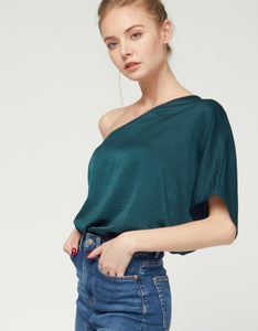 "Night Lights" Hunter Green One Shoulder top