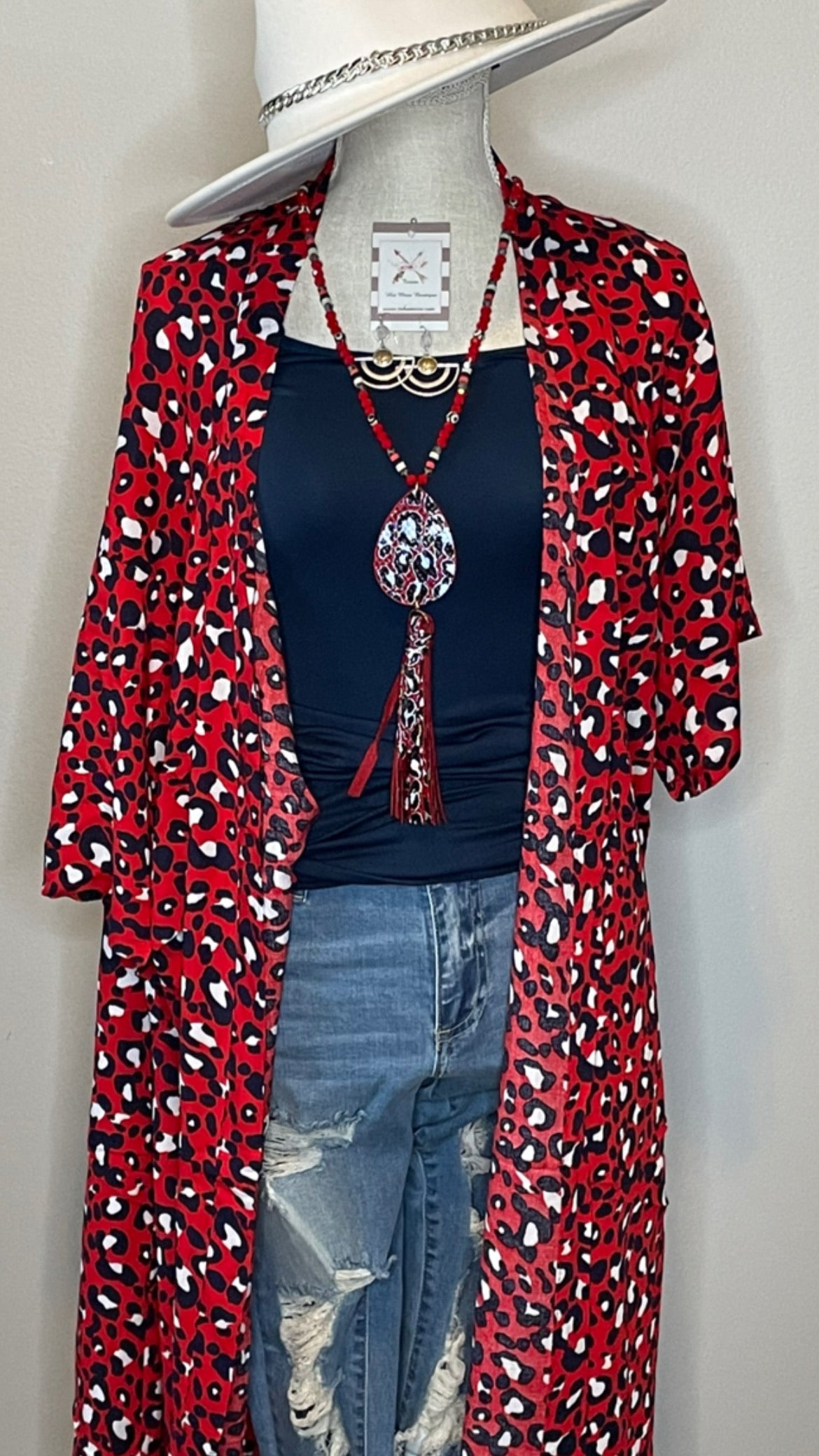 Red/ White Leopard Duster