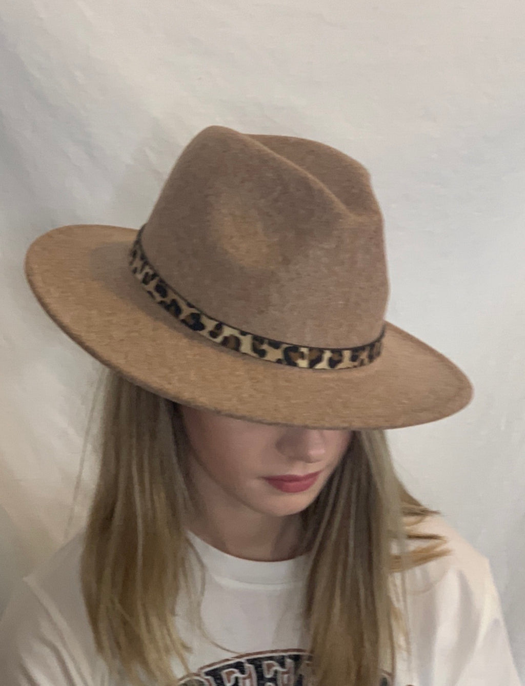 “Dani" Leopard Band Panama Hat ~Taupe