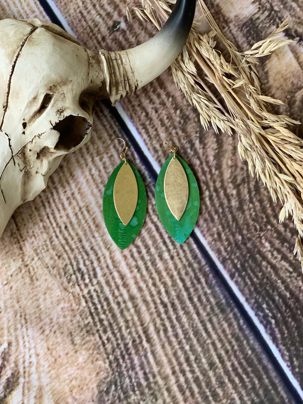 “Sarah” Green and Gold Earrings