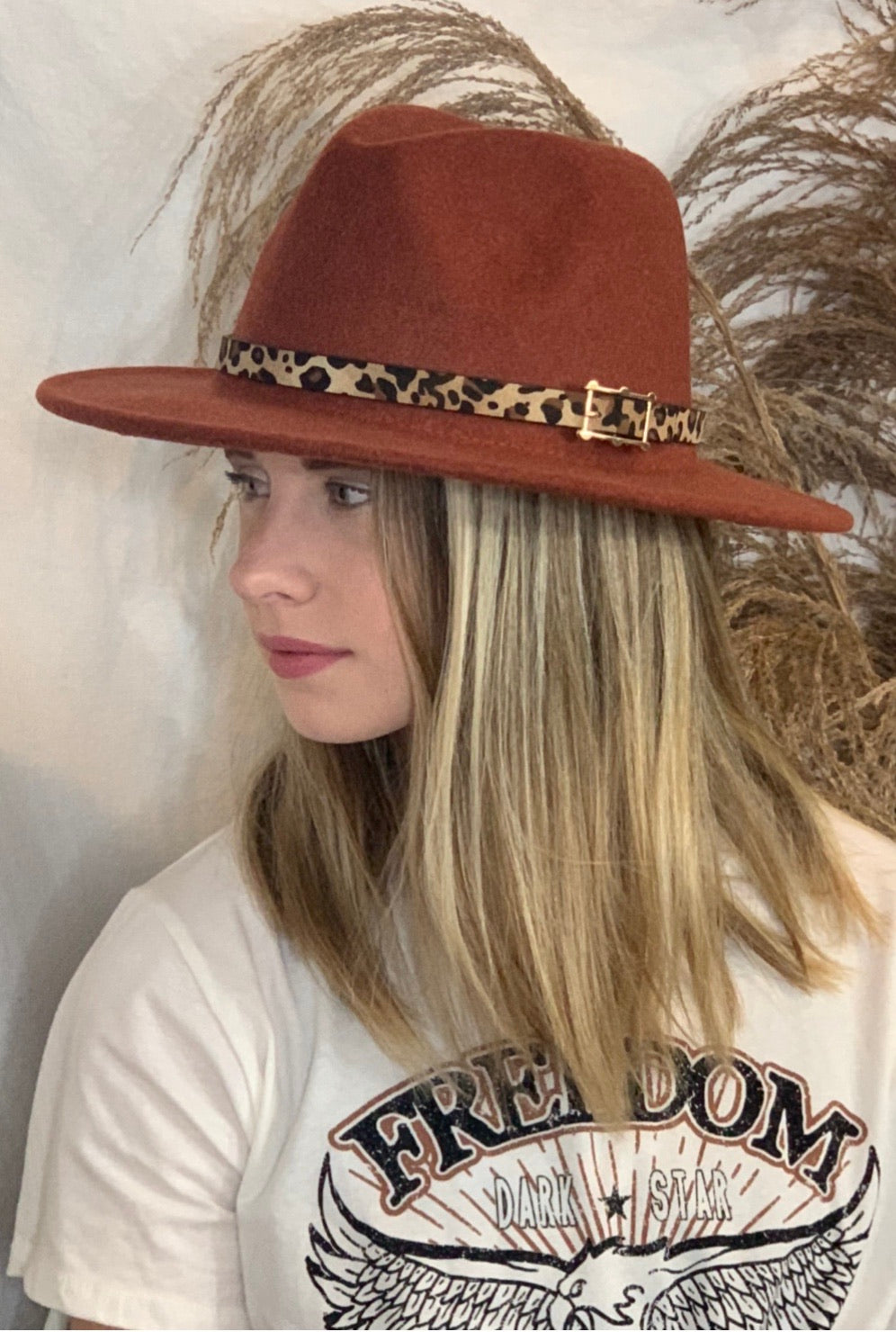 "Dani" Leopard Band Panama Hat ~ Wine